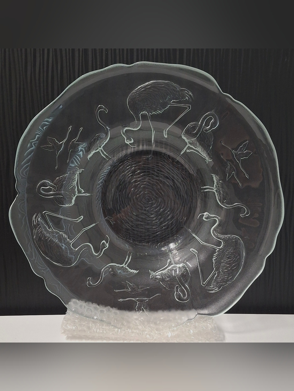 Vintage Flamingo French Glass Fruit Bowl Large 14”